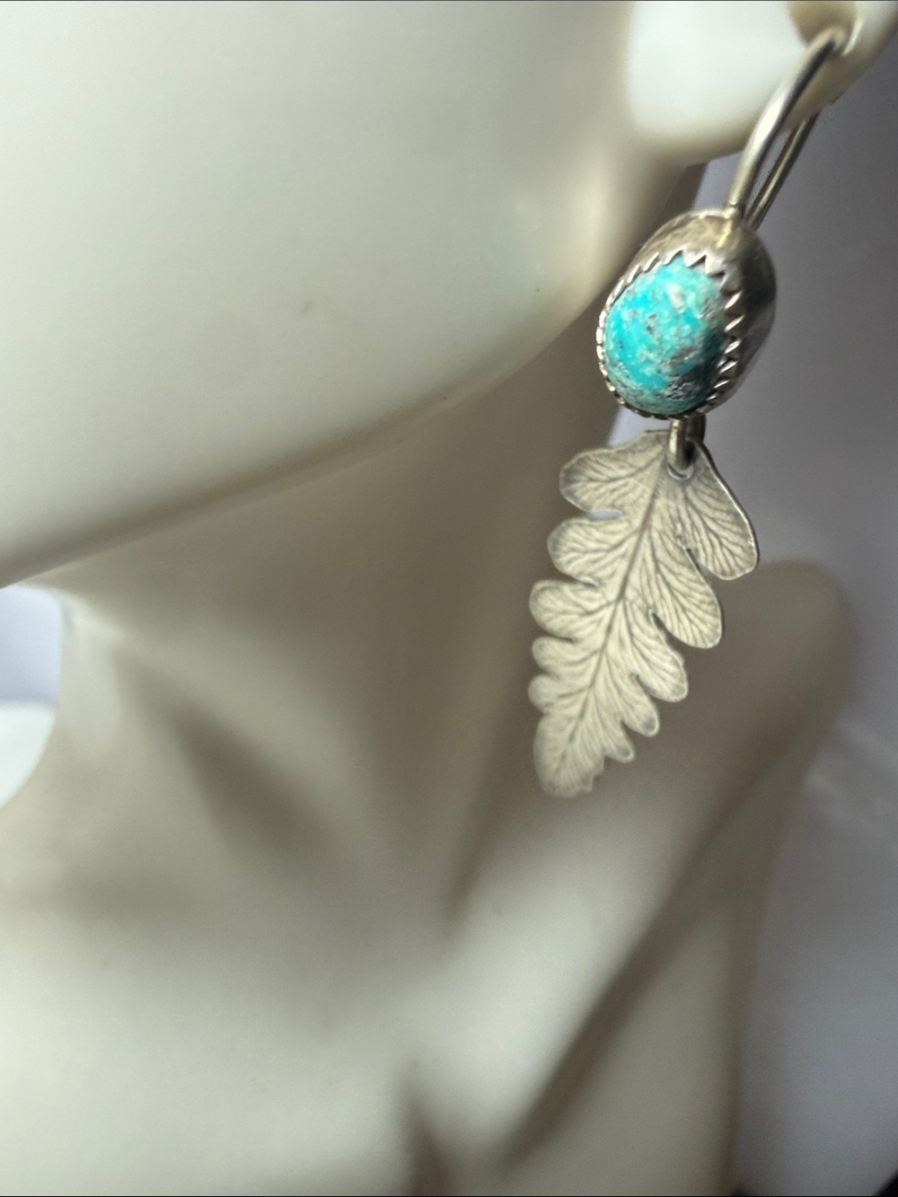 Turquoise & Brass Leaf Dangle Earrings - Women Jewelry
